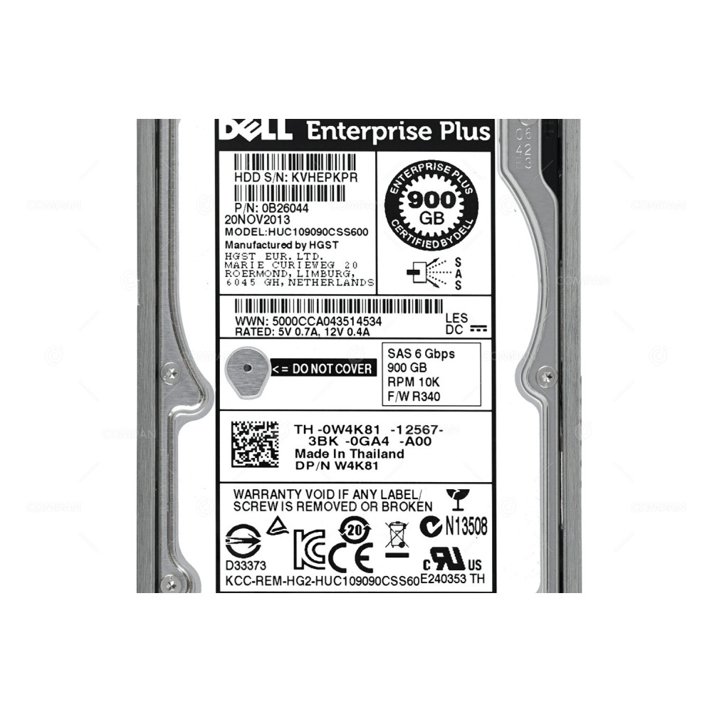 W4K81 DELL HDD 900GB 10K SAS 6G 2.5" SFF FOR DELL COMPELLENT